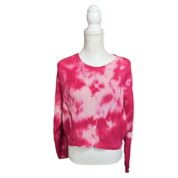 FRESHMAN PINK BLEACHED TIE DYE RIBBED KNIT COTTON OVERSIZED SWEATER SMALL - Picture 1 of 13